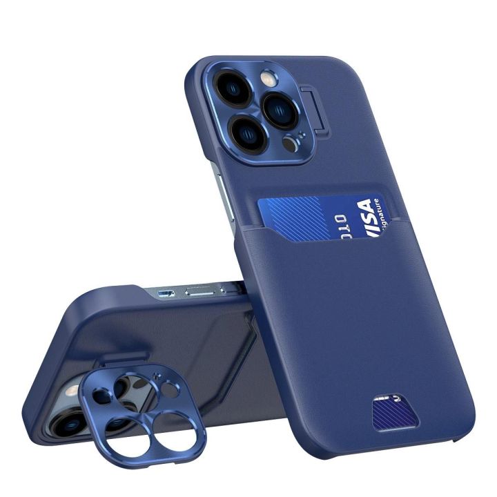 Odinis dėklas su stovu iPhone 14 Pro kortelių dėklas su stovu, mėlynos spalvos