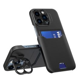 Odinis dėklas su stovu iPhone 14 Pro kortelių dėklas su stovu juodas