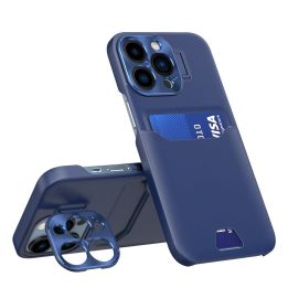 Odinis dėklas su stovu iPhone 14 Pro Max kortelių dėklas su stovu, mėlynos spalvos