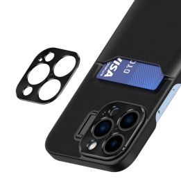 Odinis dėklas su stovu iPhone 14 Pro Max kortelių dėklas su stovu juodas