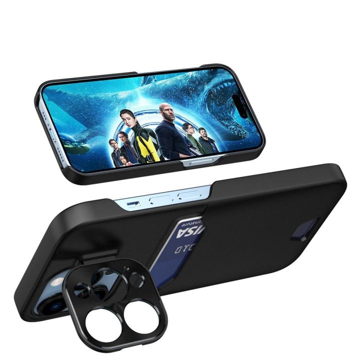 Odinis dėklas su stovu iPhone 14 Pro Max kortelių dėklas su stovu juodas