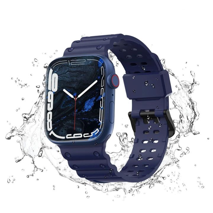 Dirželis triguba apsauga Apple Watch SE, 9, 8, 7, 6, 5, 4, 3, 2, 1 (41, 40, 38 mm) Dirželio apyrankė tamsiai mėlyna