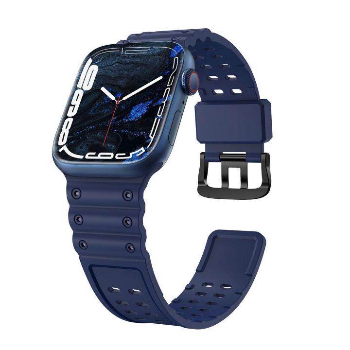 Dirželis triguba apsauga Apple Watch SE, 9, 8, 7, 6, 5, 4, 3, 2, 1 (41, 40, 38 mm) Dirželio apyrankė tamsiai mėlyna