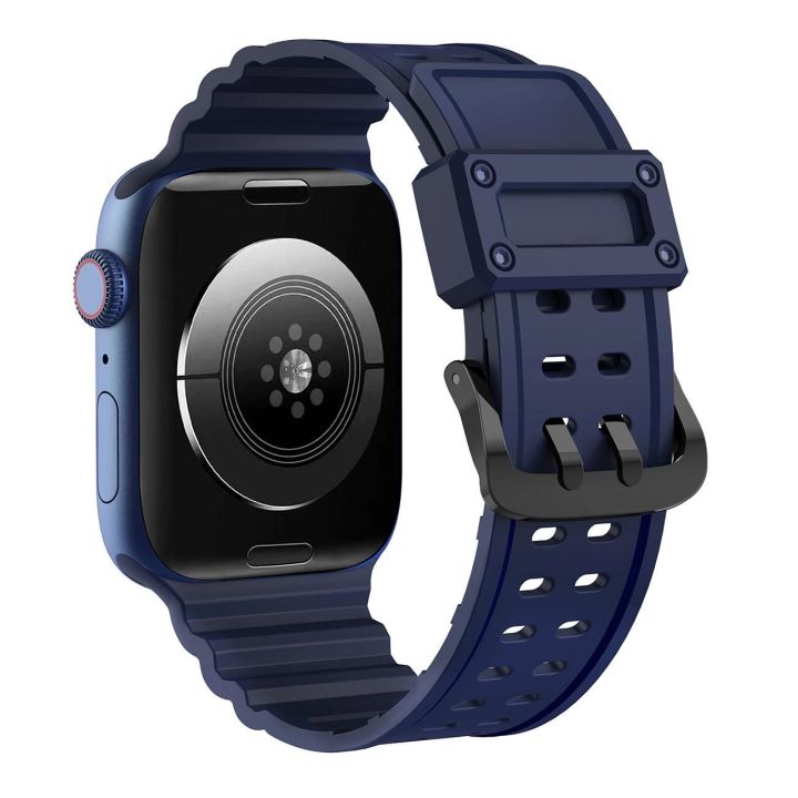 Dirželis triguba apsauga Apple Watch SE, 9, 8, 7, 6, 5, 4, 3, 2, 1 (41, 40, 38 mm) Dirželio apyrankė tamsiai mėlyna