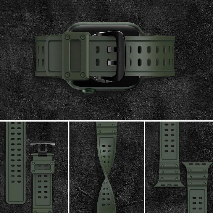 Dirželis triguba apsauga Apple Watch SE , 9, 8, 7, 6, 5, 4, 3, 2, 1 (41, 40, 38 mm) Dirželio apyrankė žalia