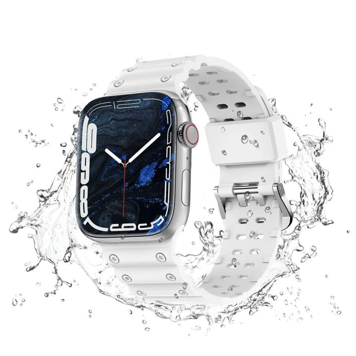Dirželis triguba apsauga Apple Watch SE, 9, 8, 7, 6, 5, 4, 3, 2, 1 (41, 40, 38 mm) Dirželio apyrankė balta