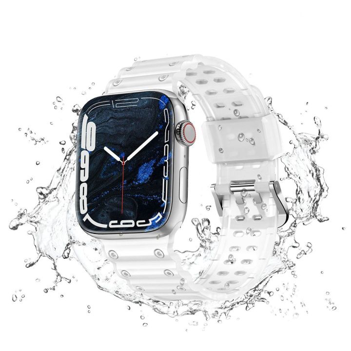 Dirželis triguba apsauga Apple Watch SE, 9, 8, 7, 6, 5, 4, 3, 2, 1 (41, 40, 38 mm) apyrankės juosta skaidri