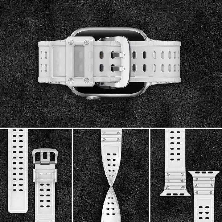 Dirželis triguba apsauga Apple Watch SE, 9, 8, 7, 6, 5, 4, 3, 2, 1 (41, 40, 38 mm) apyrankės juosta skaidri
