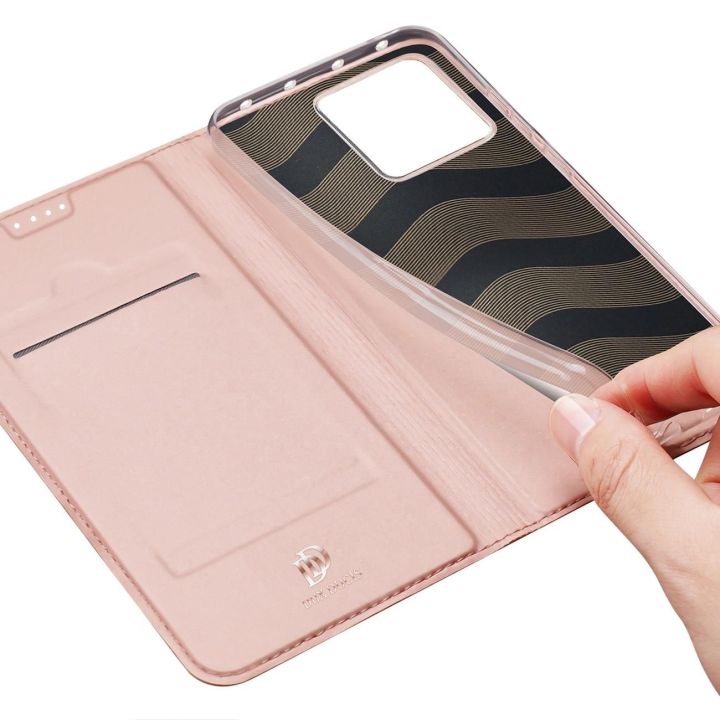 Skin Pro Xiaomi 13 dėklas su atvartu ir kortelių dėklu rožinės spalvos