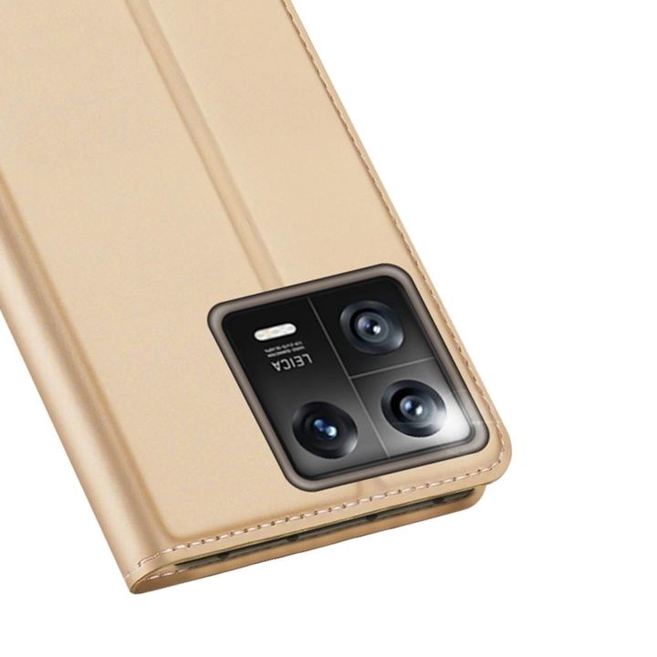 Skin Pro Xiaomi 13 dėklas, atverčiamasis dangtelis, kortelės, piniginė, stovas, aukso spalvos