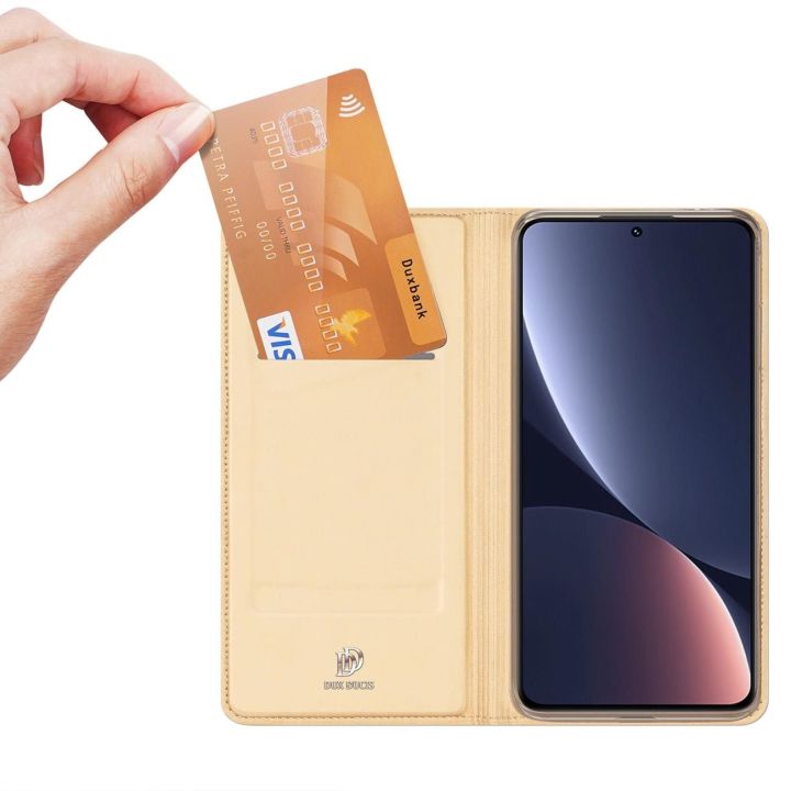 Skin Pro Xiaomi 13 dėklas, atverčiamasis dangtelis, kortelės, piniginė, stovas, aukso spalvos