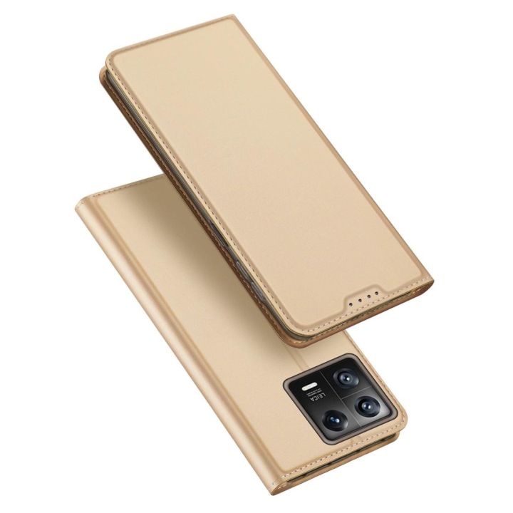 Skin Pro Xiaomi 13 dėklas, atverčiamasis dangtelis, kortelės, piniginė, stovas, aukso spalvos