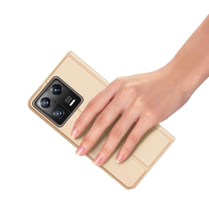 Skin Pro Xiaomi 13 dėklas, atverčiamasis dangtelis, kortelės, piniginė, stovas, aukso spalvos
