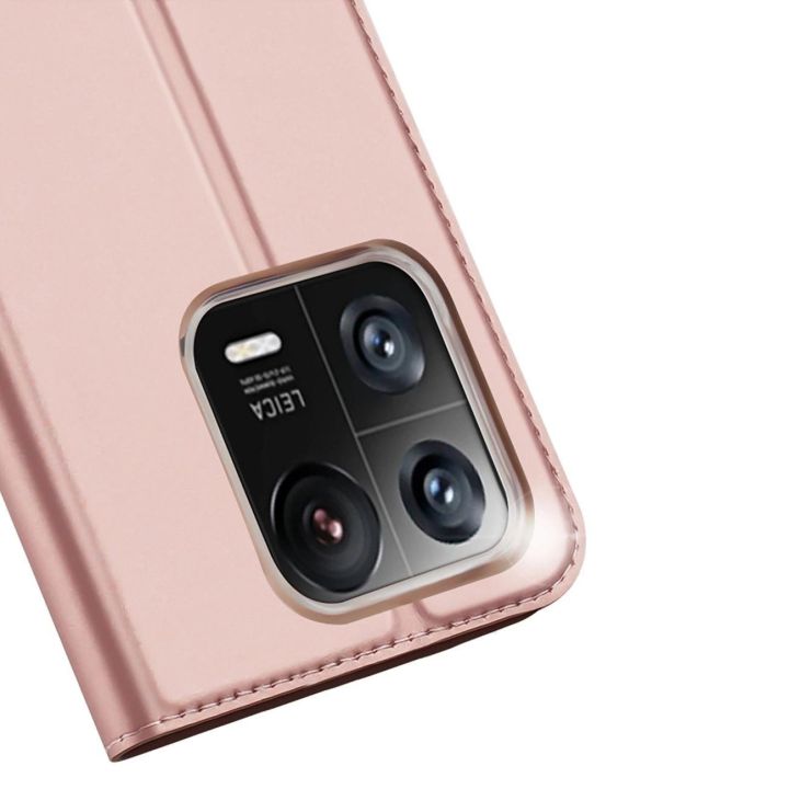 Skin Pro Xiaomi 13 Pro dėklas su atvartu ir kortelių pinigine, rožinės spalvos