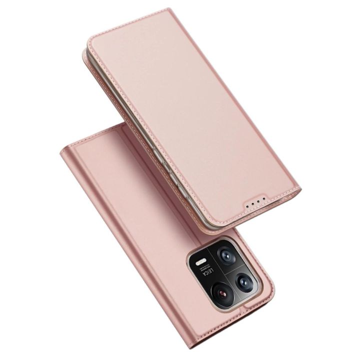 Skin Pro Xiaomi 13 Pro dėklas su atvartu ir kortelių pinigine, rožinės spalvos