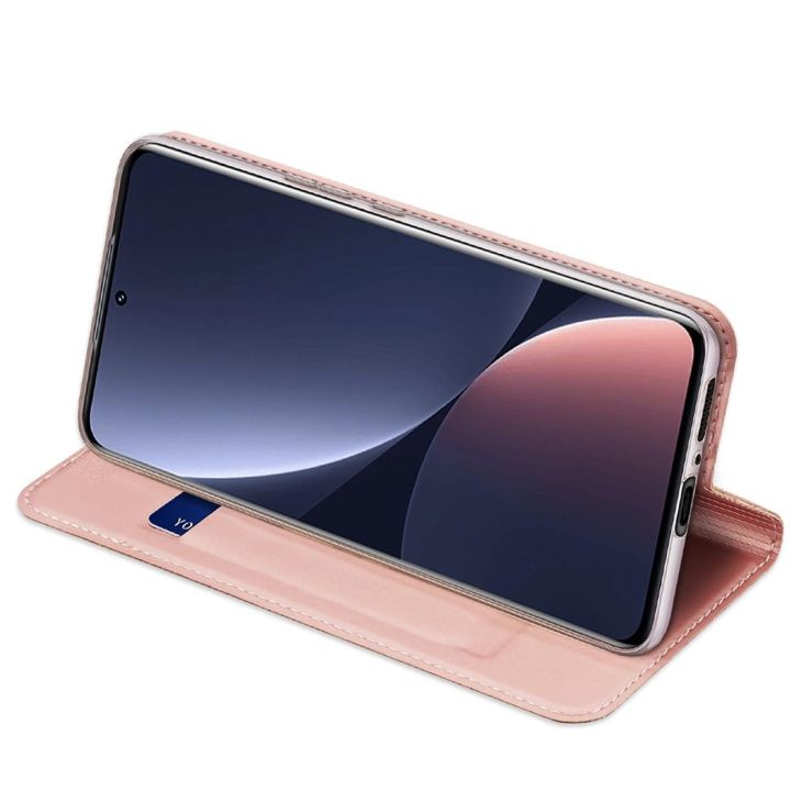 Skin Pro Xiaomi 13 Pro dėklas su atvartu ir kortelių pinigine, rožinės spalvos