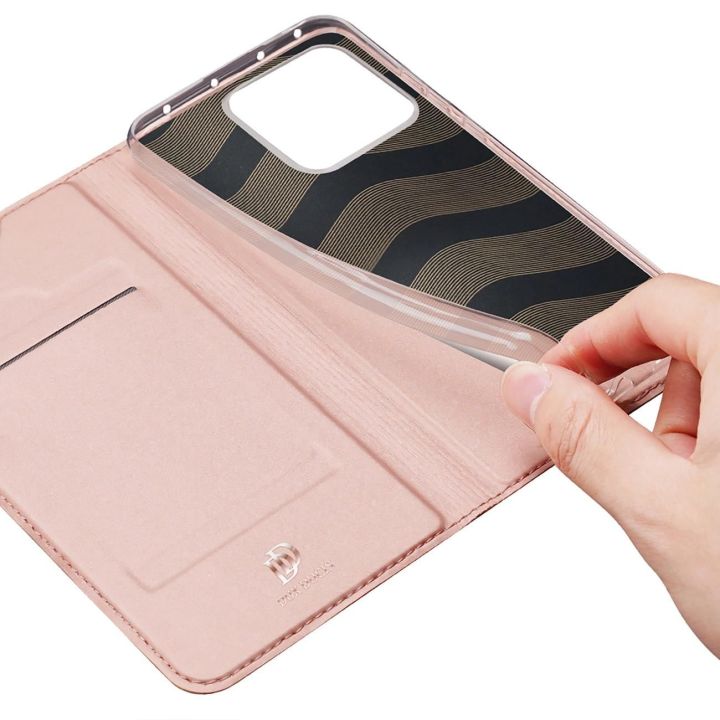 Skin Pro Xiaomi 13 Pro dėklas su atvartu ir kortelių pinigine, rožinės spalvos