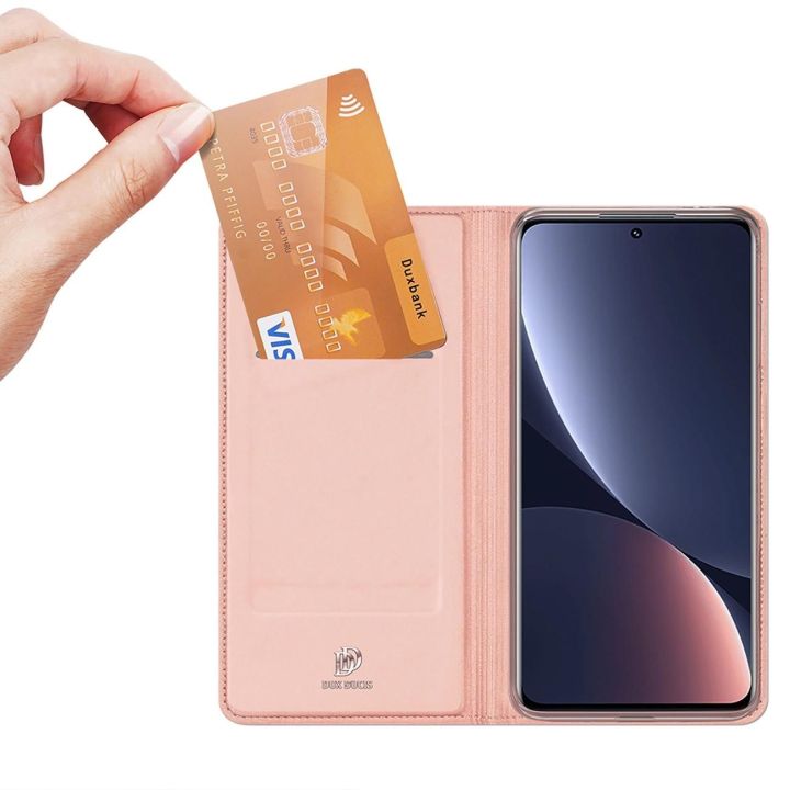 Skin Pro Xiaomi 13 Pro dėklas su atvartu ir kortelių pinigine, rožinės spalvos