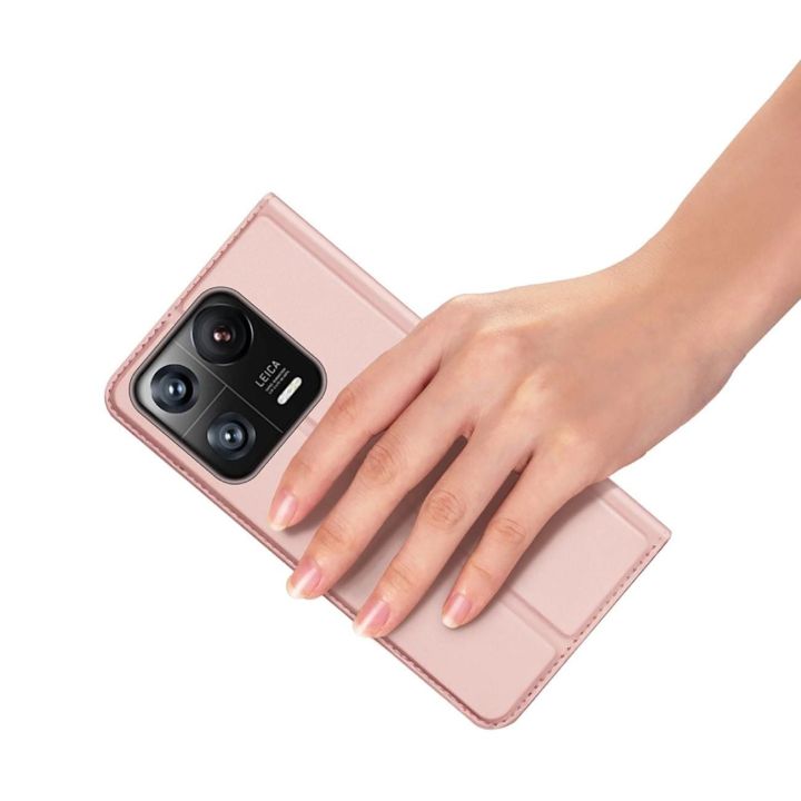 Skin Pro Xiaomi 13 Pro dėklas su atvartu ir kortelių pinigine, rožinės spalvos