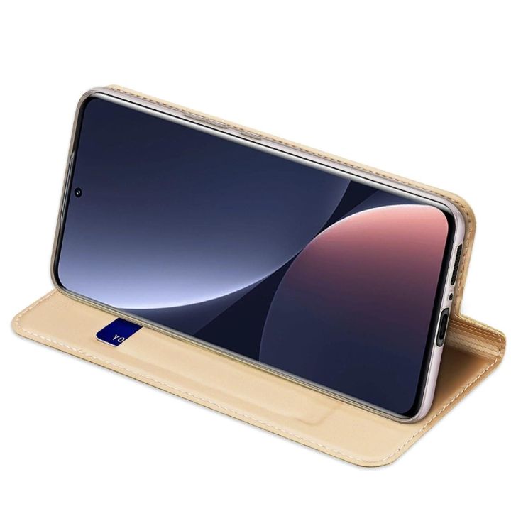 Skin Pro dėklas Xiaomi 13 Pro flip cover card wallet stand gold
