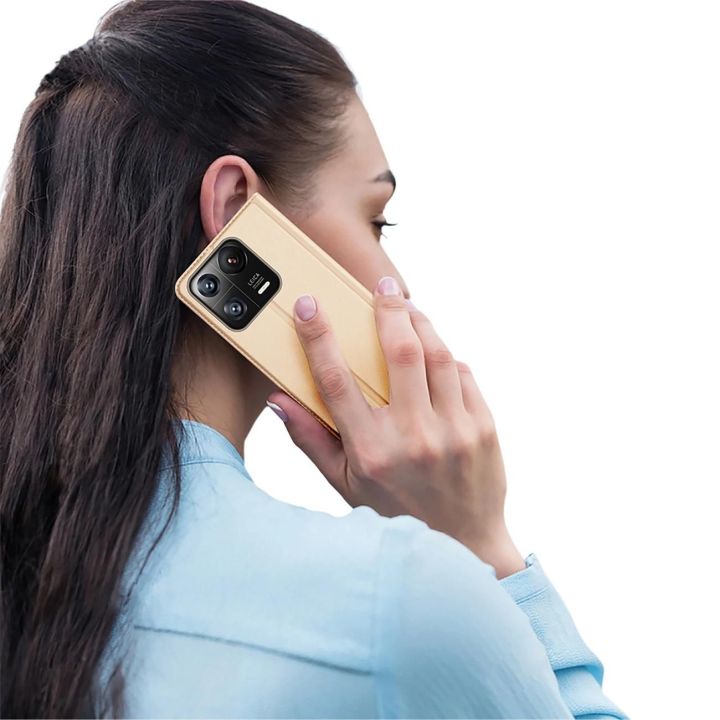 Skin Pro dėklas Xiaomi 13 Pro flip cover card wallet stand gold