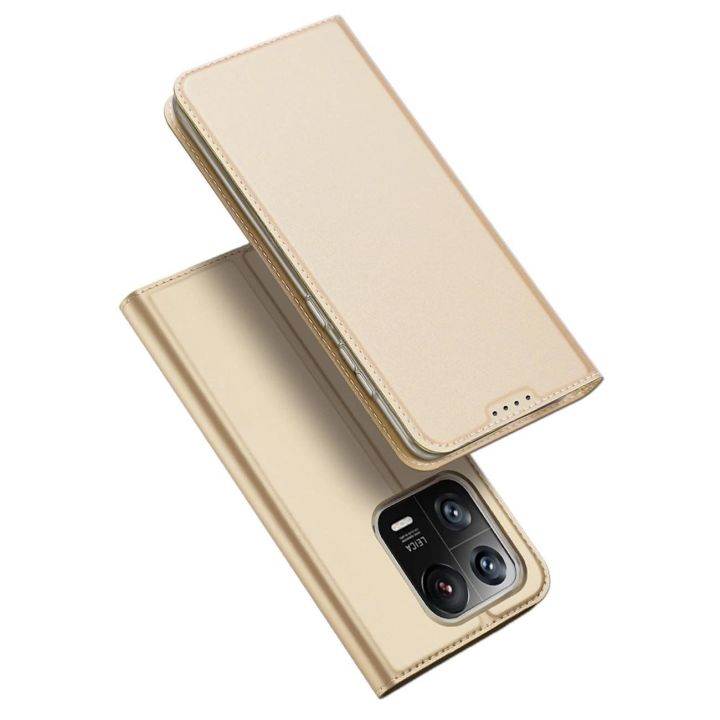 Skin Pro dėklas Xiaomi 13 Pro flip cover card wallet stand gold