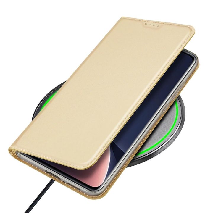Skin Pro dėklas Xiaomi 13 Pro flip cover card wallet stand gold