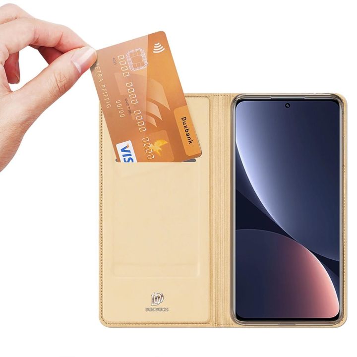 Skin Pro dėklas Xiaomi 13 Pro flip cover card wallet stand gold