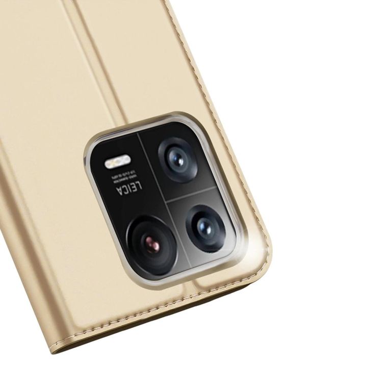 Skin Pro dėklas Xiaomi 13 Pro flip cover card wallet stand gold