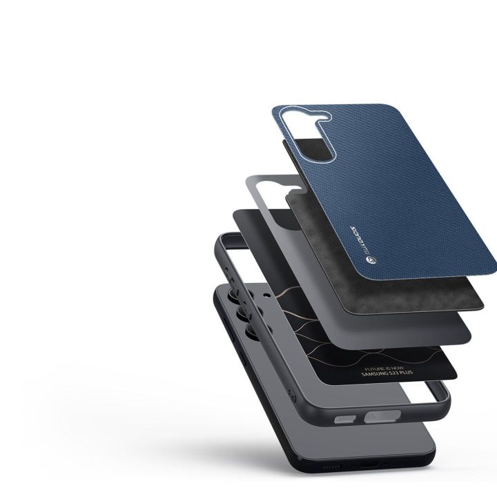 Fino dėklas Samsung Galaxy S23+ dėklas su silikoniniu rėmeliu, mėlynos spalvos