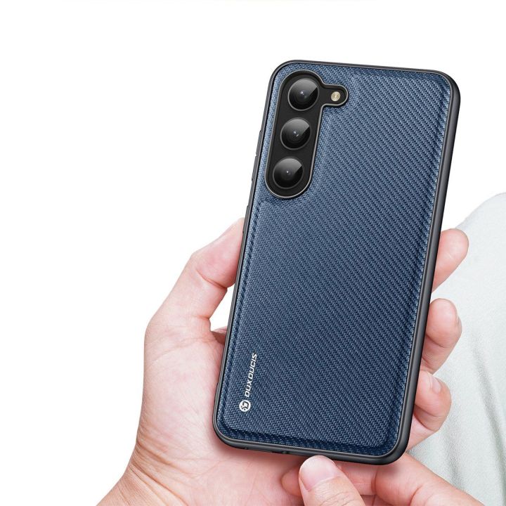 Fino dėklas Samsung Galaxy S23+ dėklas su silikoniniu rėmeliu, mėlynos spalvos