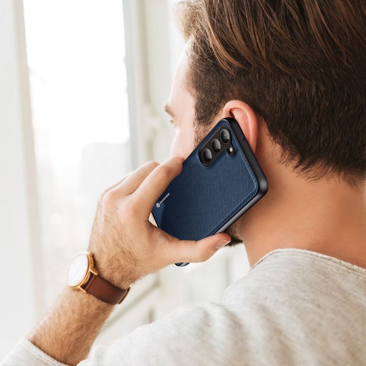 Fino dėklas Samsung Galaxy S23+ dėklas su silikoniniu rėmeliu, mėlynos spalvos
