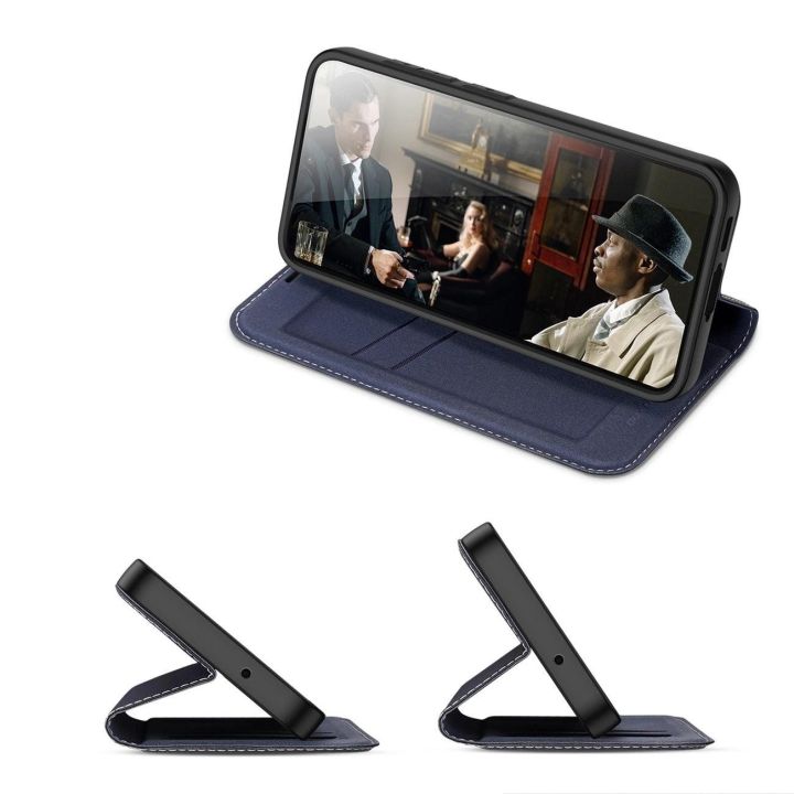 Skin X2 Samsung Galaxy S23+ dėklas su atvartu, piniginės stovas mėlynas