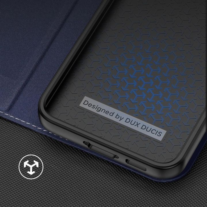 Skin X2 Samsung Galaxy S23+ dėklas su atvartu, piniginės stovas mėlynas