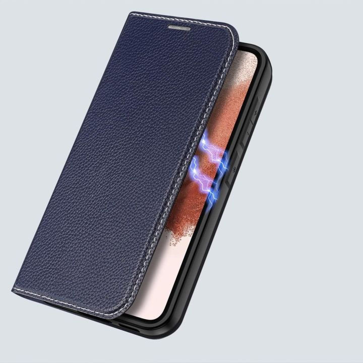 Skin X2 Samsung Galaxy S23+ dėklas su atvartu, piniginės stovas mėlynas