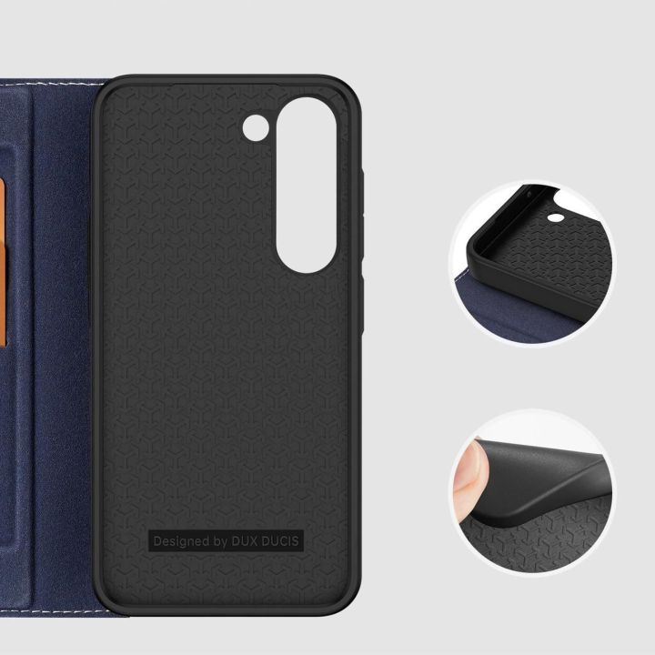 Skin X2 Samsung Galaxy S23+ dėklas su atvartu, piniginės stovas mėlynas