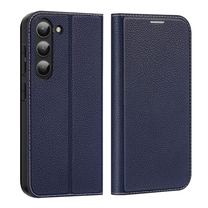 Skin X2 Samsung Galaxy S23+ dėklas su atvartu, piniginės stovas mėlynas