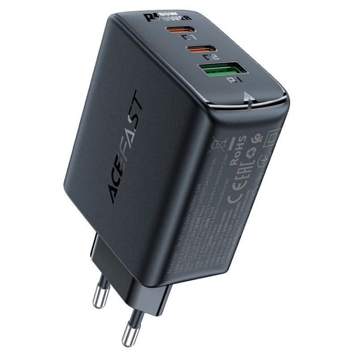 Greitasis įkroviklis Acefast GaN (2xUSB A) PPS / PD / QC4+ 65W, juodas (A41)