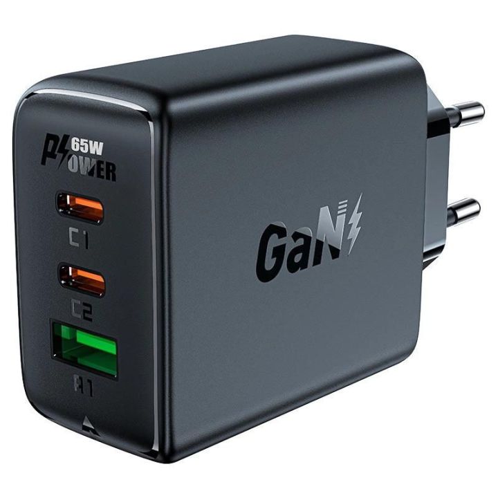 Greitasis įkroviklis Acefast GaN (2xUSB A) PPS / PD / QC4+ 65W, juodas (A41)