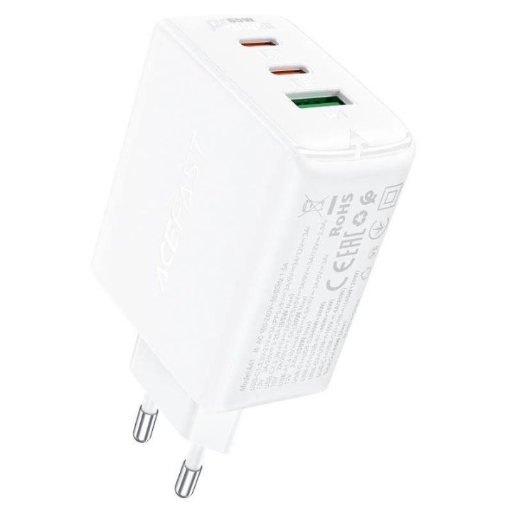Greitasis įkroviklis Acefast GaN (2x USB A) PPS / PD / QC4+ 65W, baltas (A41)