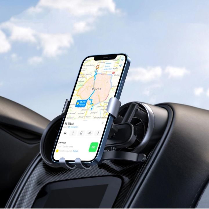 Automobilinis telefono laikiklis - apvalios grotelės LP274 - pilkos spalvos