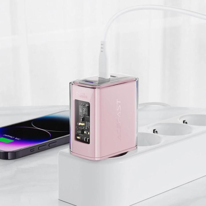 Acefast GaN 65W 3 prievadų įkroviklis (1xUSB, 2xUSB C), violetinės spalvos (A45)