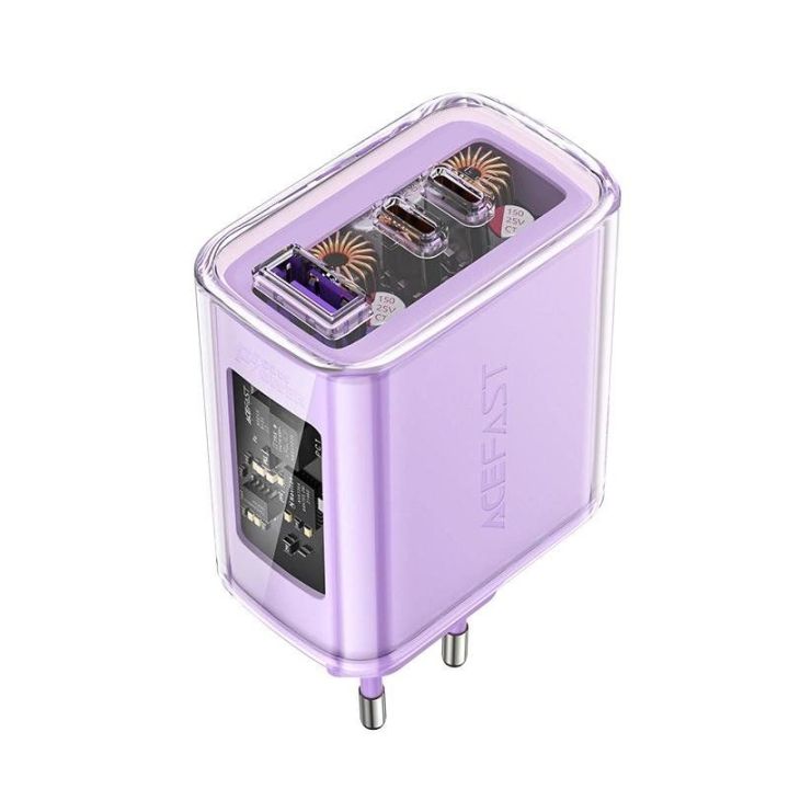 Acefast GaN 65W 3 prievadų įkroviklis (1xUSB, 2xUSB C), violetinės spalvos (A45)