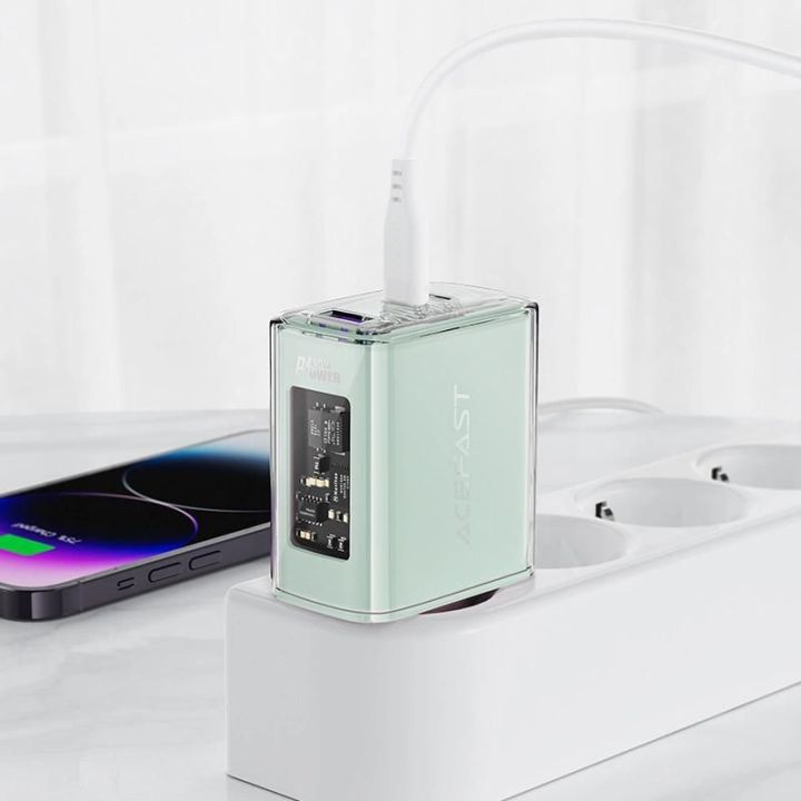 Acefast GaN 65W 3 prievadų įkroviklis (1xUSB, 2xUSB C), violetinės spalvos (A45)