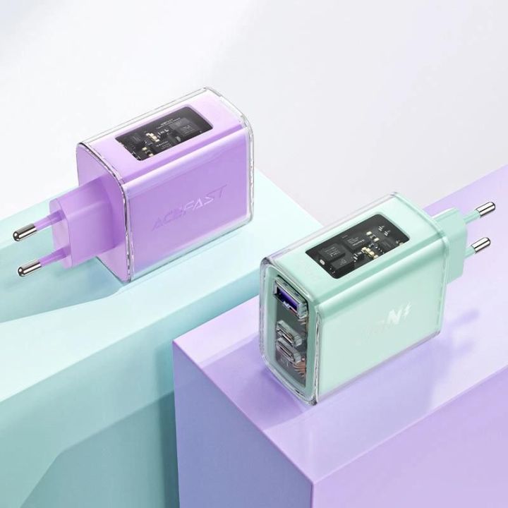 Acefast GaN 65W 3 prievadų įkroviklis (1xUSB, 2xUSB C), žalias (A45)