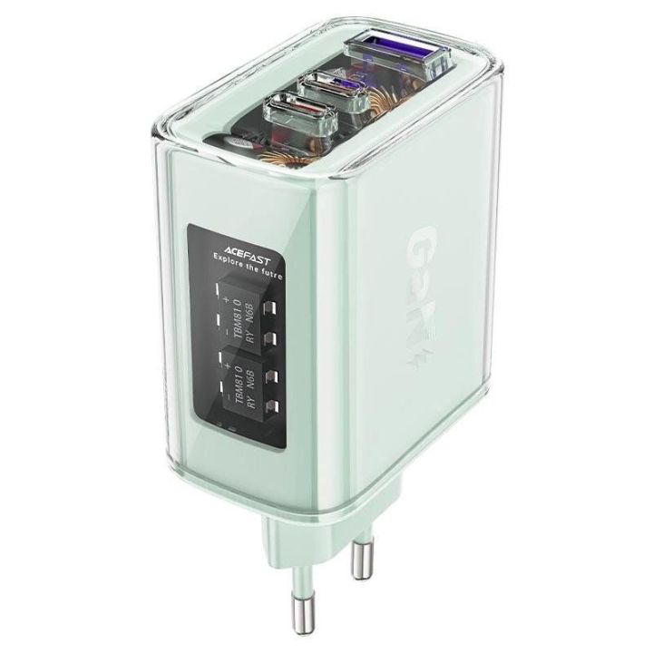 Acefast GaN 65W 3 prievadų įkroviklis (1xUSB, 2xUSB C), žalias (A45)