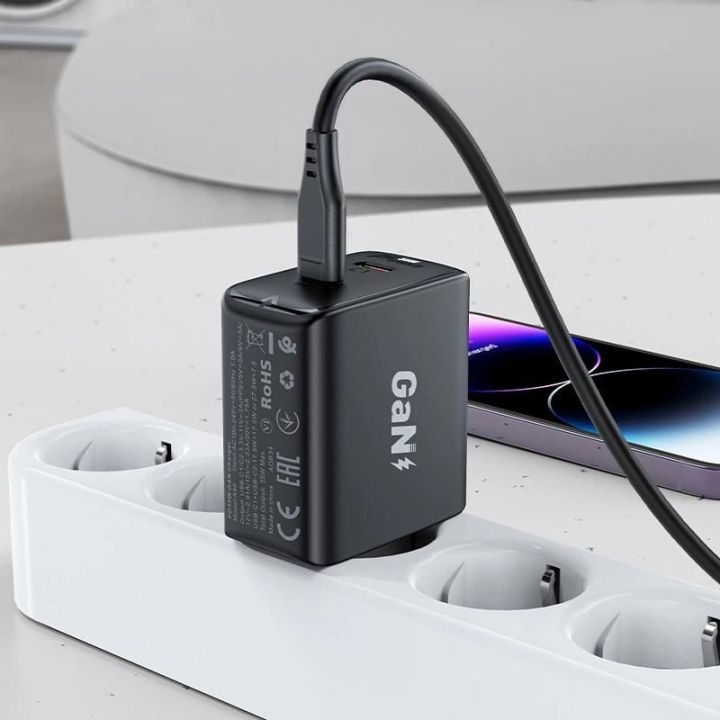 GaN 35W PD 2x USB C Acefast A49 greitasis įkroviklis - juodas