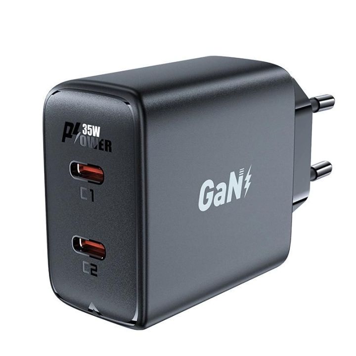 GaN 35W PD 2x USB C Acefast A49 greitasis įkroviklis - juodas