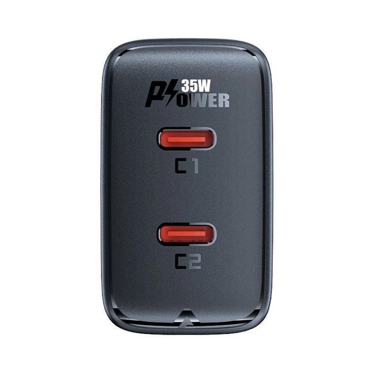 GaN 35W PD 2x USB C Acefast A49 greitasis įkroviklis - juodas