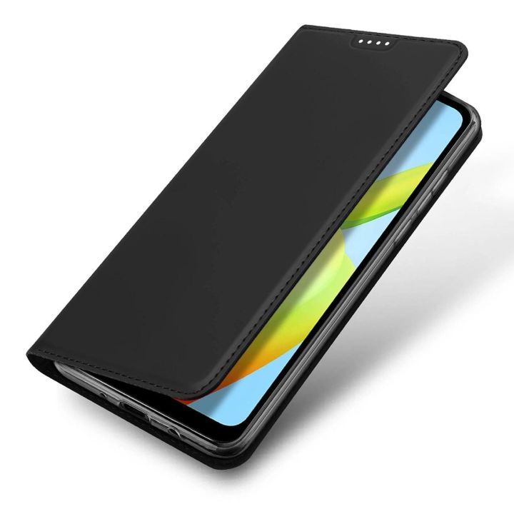Skin Pro dėklas Xiaomi Redmi A1+ su atverčiamu dangteliu, kortelių dėklas, piniginės stovas, juodas